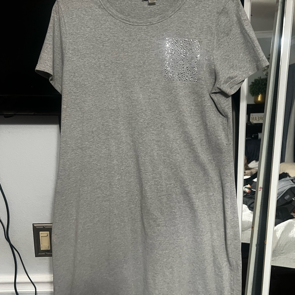 Gray Short Sleeve Dress with Pocket Detail